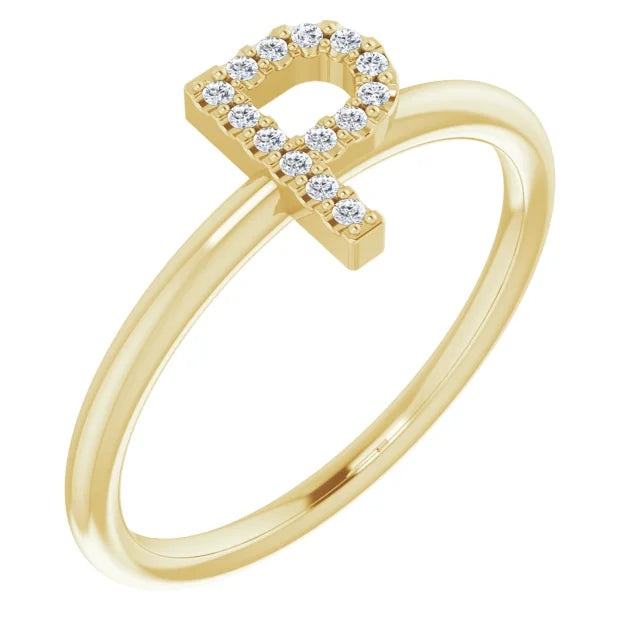 14K White .06 CTW Natural Diamond Initial Z Ring - Luvona