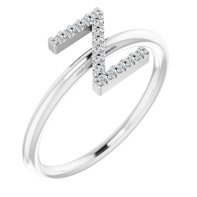 14K White .06 CTW Natural Diamond Initial Z Ring - Luvona