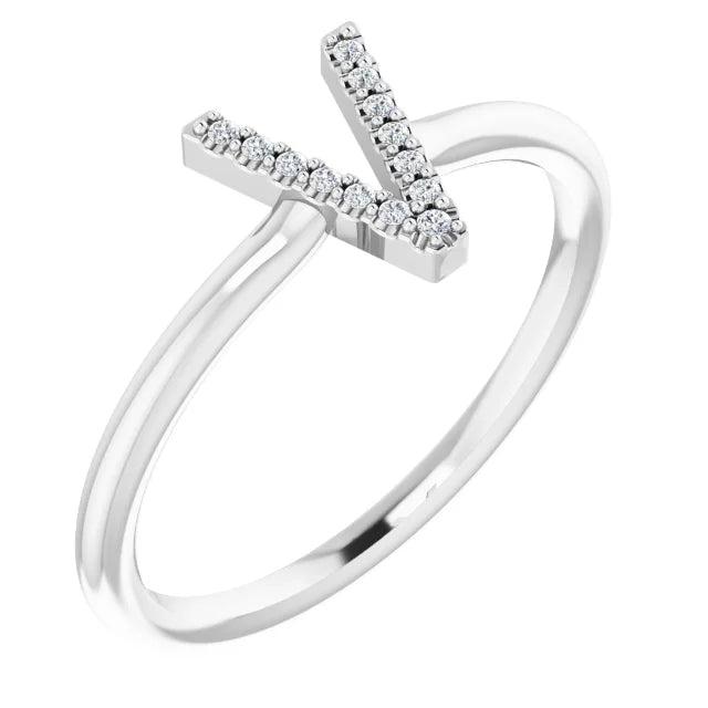 14K White .06 CTW Natural Diamond Initial Z Ring - Luvona