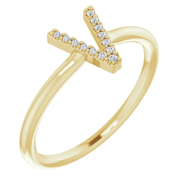 14K White .06 CTW Natural Diamond Initial Z Ring - Luvona