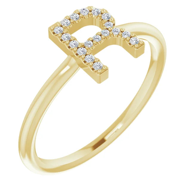 14K White .06 CTW Natural Diamond Initial Z Ring - Luvona