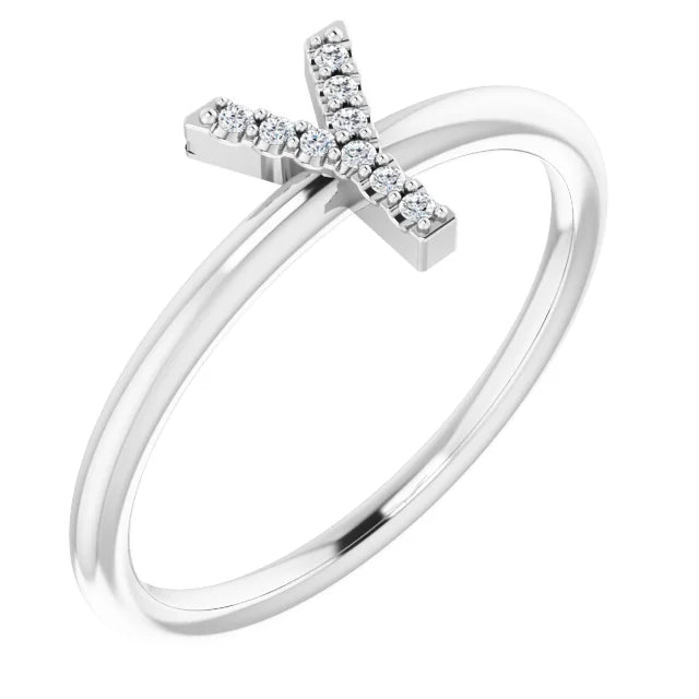 14K White .06 CTW Natural Diamond Initial Z Ring - Luvona