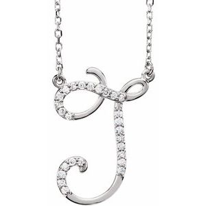 Natural Diamond Scripted Initial Necklace Large Style - Luvona