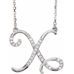 Natural Diamond Scripted Initial Necklace Large Style - Luvona