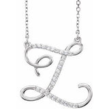 Natural Diamond Scripted Initial Necklace Large Style - Luvona