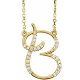 Natural Diamond Scripted Initial Necklace Large Style - Luvona