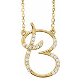 Natural Diamond Scripted Initial Necklace Large Style