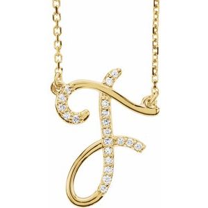 Natural Diamond Scripted Initial Necklace Large Style - Luvona