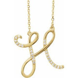 Natural Diamond Scripted Initial Necklace Large Style - Luvona