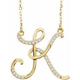 Natural Diamond Scripted Initial Necklace Large Style - Luvona