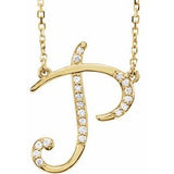 Natural Diamond Scripted Initial Necklace Large Style - Luvona