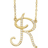 Natural Diamond Scripted Initial Necklace Large Style