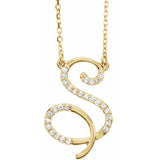 Natural Diamond Scripted Initial Necklace Large Style