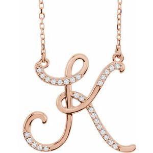 Natural Diamond Scripted Initial Necklace Large Style - Luvona