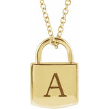 14K Yellow 12x8 mm Engravable Lock with Adustable 16-18" Necklace - Luvona