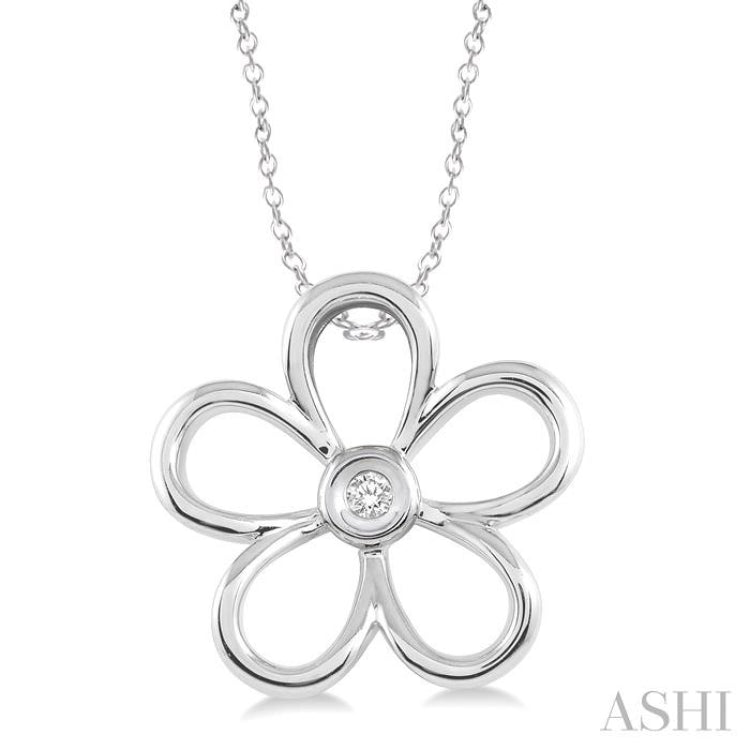 Silver Flower Shape Diamond Fashion Pendant