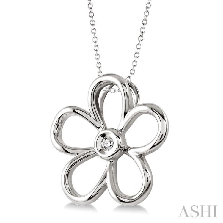 Silver Flower Shape Diamond Fashion Pendant