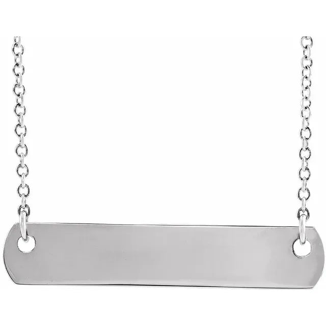 14K White Gold 26x4.7 mm Bar 18" Necklace - Luvona