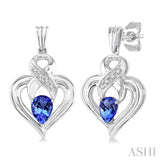 Silver Heart Shape Gemstone & Diamond Fashion Earrings