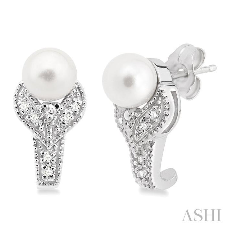 Silver Pearl & Diamond Earrings