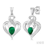 Silver Heart Shape Gemstone & Diamond Fashion Earrings