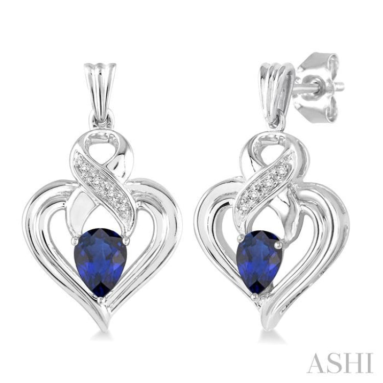 Silver Heart Shape Gemstone & Diamond Fashion Earrings