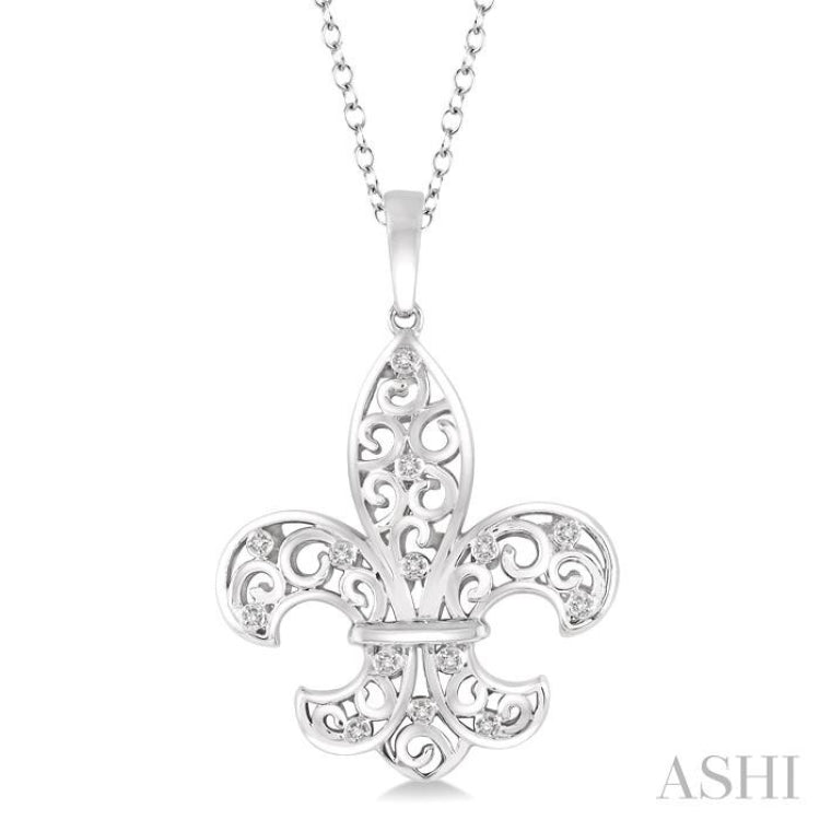 Silver Fleur De Lis Diamond Pendant