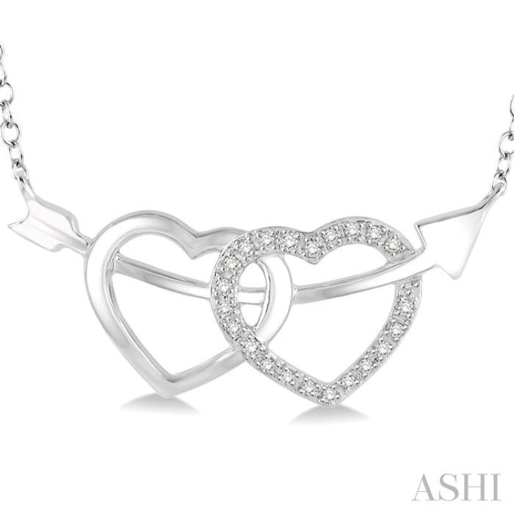 Silver Twin Heart Shape Arrow Diamond Fashion Pendant