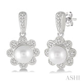 Flower Shape Pearl & Diamond Earrings