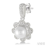 Flower Shape Pearl & Diamond Earrings