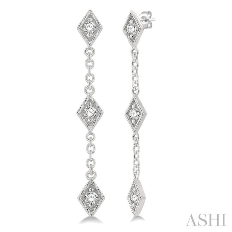 Kite Shape Diamond Station Long Earrings