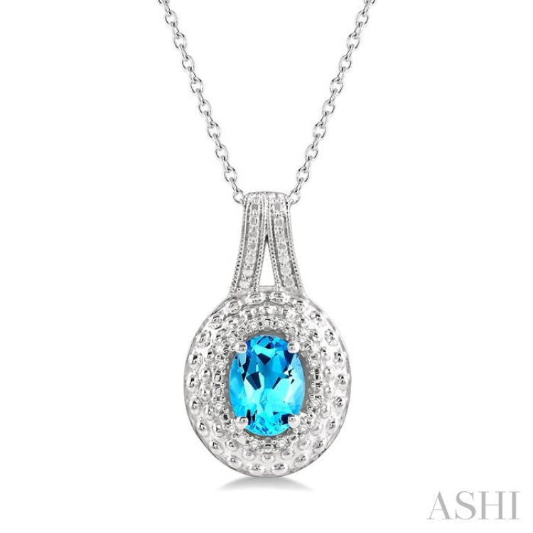 Silver Oval Shape Gemstone & Diamond Pendant