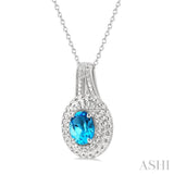 Silver Oval Shape Gemstone & Diamond Pendant