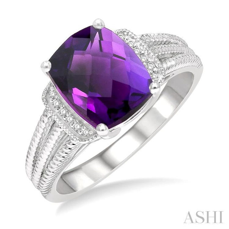 Silver Gemstone & Diamond Ring