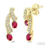 Oval Shape Gemstone & Diamond Fashion Earrings