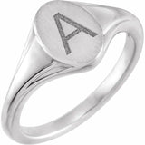 White Gold Ladies Signet Ring 10x7 Oval