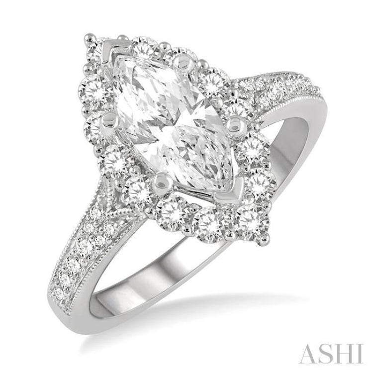 Marquise Shape Semi-Mount Diamond Engagement Ring