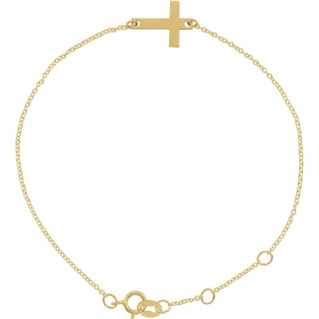 14K Yellow Engravable Cross 6 1/2-7 1/2" Bracelet - Luvona