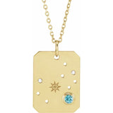 14K Yellow Natural Blue Zircon & .0075 CTW Natural Diamond Scorpio Zodiac Constellation 16-18" Necklace - Luvona