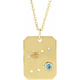 14K Yellow Natural Blue Zircon & .0075 CTW Natural Diamond Zodiac Constellation 16-18" Necklace