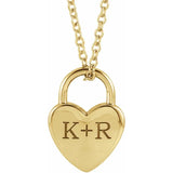 14K Rose Engravable Heart Lock 16-18" Necklace Yellow Gold - Luvona