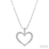 Pave-Set Heart Shape Paper Clip Diamond Fashion Pendant