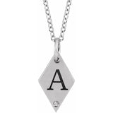 14K Rose .0025 CT Natural Diamond Rhombus 16-18" Necklace White Gold - Luvona