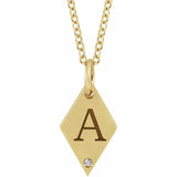 14K Rose .0025 CT Natural Diamond Rhombus 16-18" Necklace Yellow Gold - Luvona