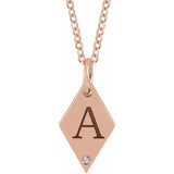 14K Rose .0025 CT Natural Diamond Rhombus 16-18" Necklace Rose Gold - Luvona