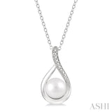 Silver Pearl & Diamond Pendant