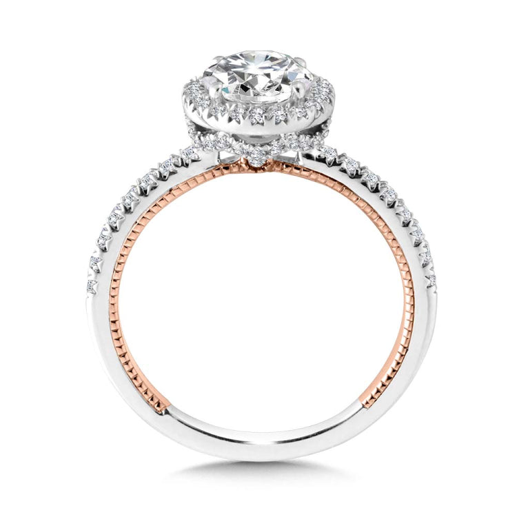 Two-Tone & Milgrain-Beaded Hidden Halo, Diamond Halo Engagement Ring