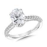 Straight Oval-Cut Hidden Halo Engagement Ring w/ Diamond Arch Undergallery