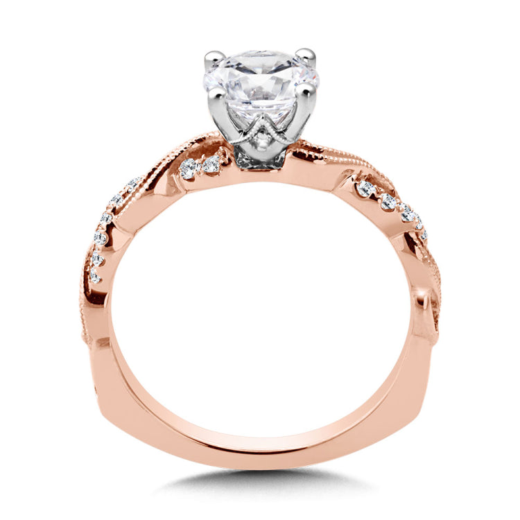 Diamond crisscross engagement ring mounting set in 14k rose gold. M