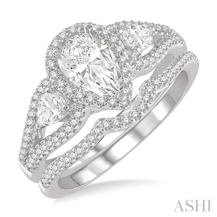 Pear Shape Past Present & Future Diamond Wedding Set